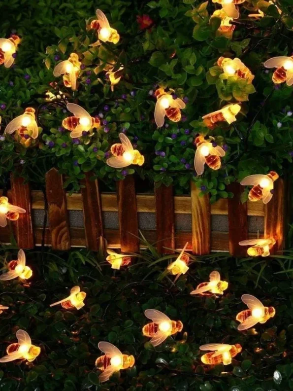 Solar Garden Lights, Honey Bee Fairy String Lights, 7M/24Ft 8 Mode Waterproof Outdoor/Indoor Garden Lighting for Flower Fence, Lawn, Patio, Festoon, Summer Party